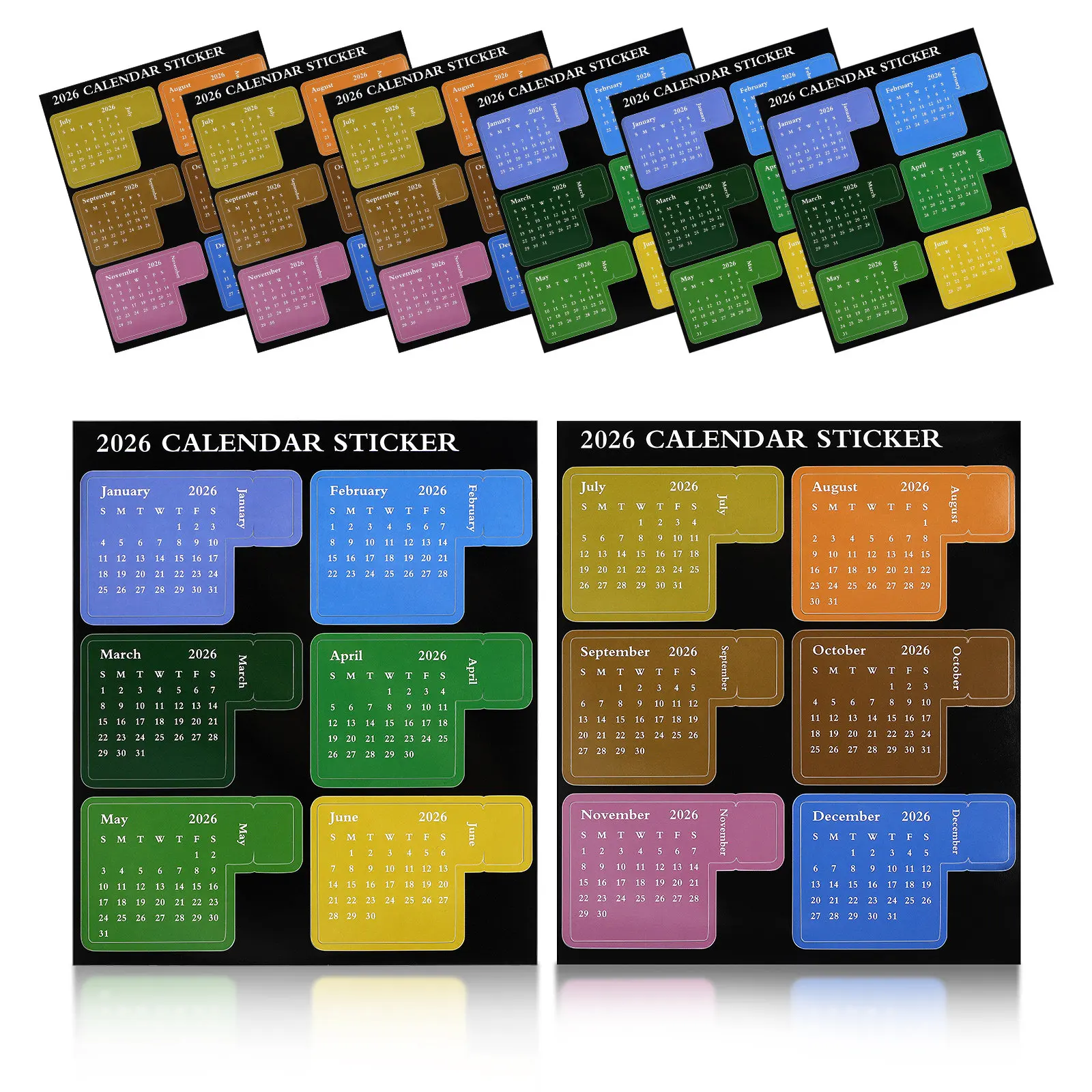 

4 набора цветных ежемесячных индексных стикеров-закладок для календарей, клейкие этикетки для планировщиков, для DIY-журналов, блокнотов, скрапбуков 2026