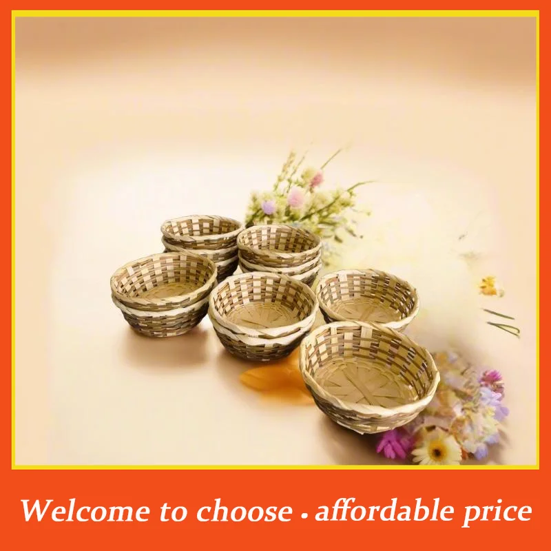 {}1pc New Round Bamboo Bread Baskets Woven Food Storage Trays Kitchen Display Decor Fruit Organizer Fall Basket Fruit Holder