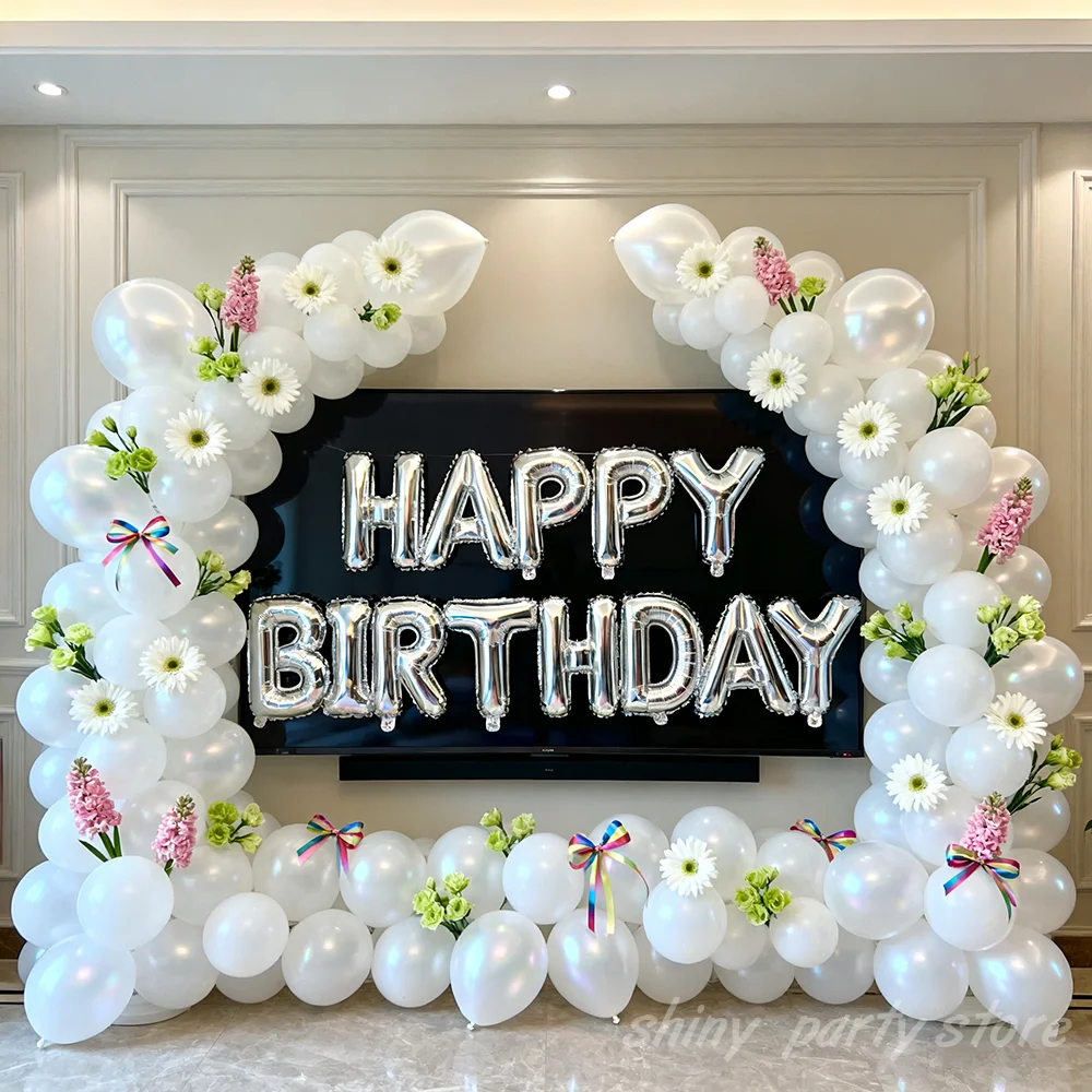 

Happy Birthday Party Decoration Balloons Pearl White Latex Balloon Set 5/10/12 inch White Glossy Small Ballon