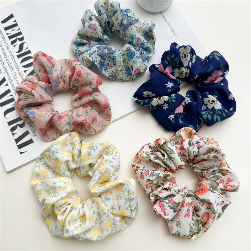

Romantic Floral Print Scrunchies Soft Chiffon Hair Ties Summer Sweet Garden Style Hair Accessories For Teen Girls Party