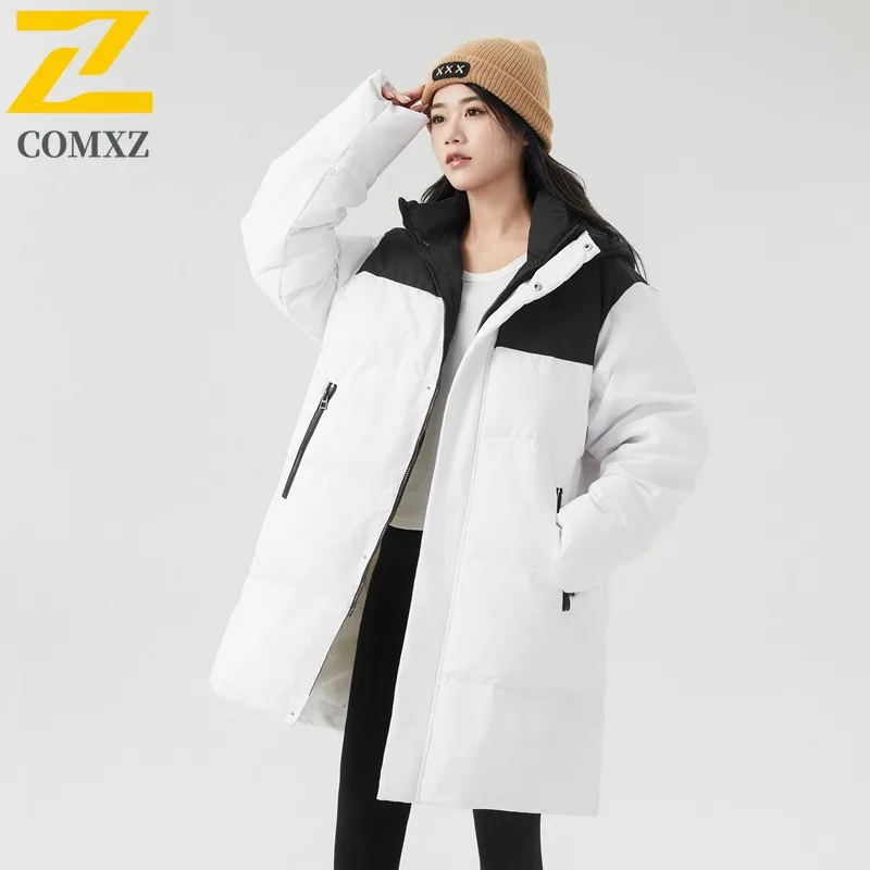 COMXZ Urban Hiking 2025 Mens Down Jacket Premium Hooded Travel Comfortable Parka Fashion Outdoor Cold Resistant Winter Coats