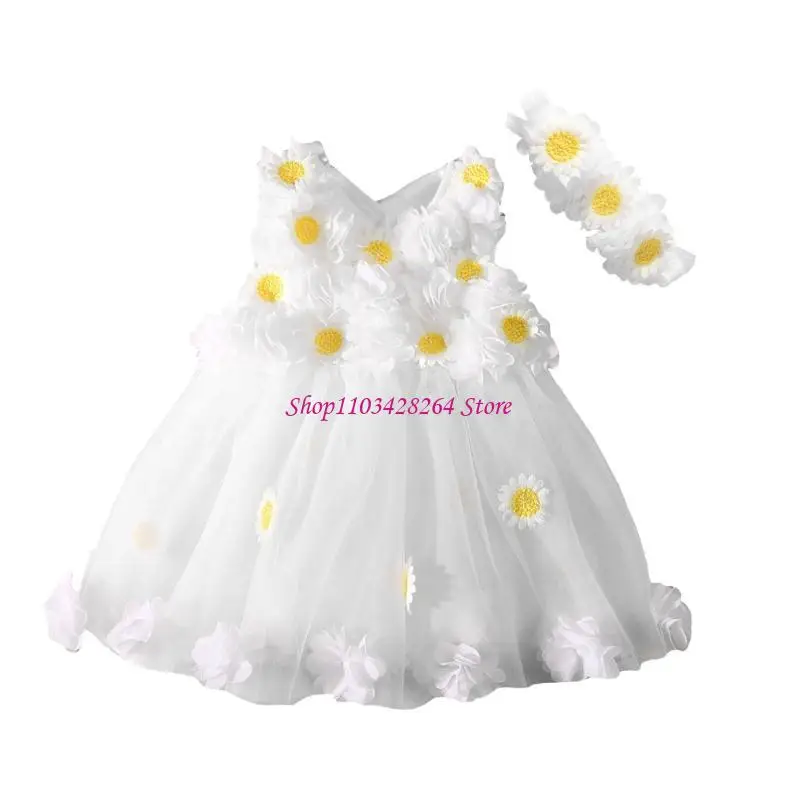 

Одежда для детской фотосессии, повязка на голову и платье с изображением ромашки, реквизит для фотосессии для малышей