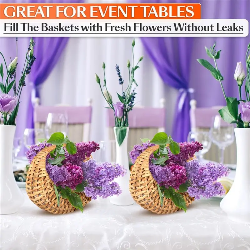 A88E-Small Flower Girl Basket Set Of 2-Waterproof Lining& Handle Wicker Baskets In Rustic Style For Wedding Flowers