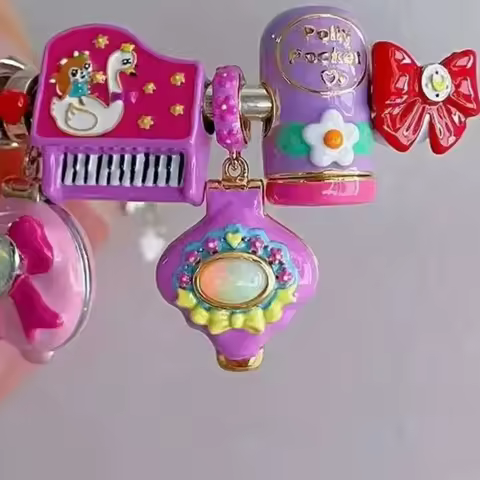 925 Sterling Silver Teatime Polly Pocket Charm Bead For Bracelet Bangle Dangle Adjustable Polly Pocket Ring European Jewelry