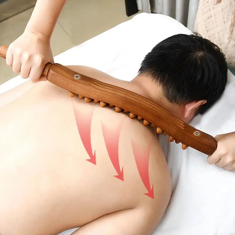 Wooden Massage Roller Stick Back Legs Muscle Roller Non-slip Handle Muscle Scraping Accessories Removable Body Sculpting Tools