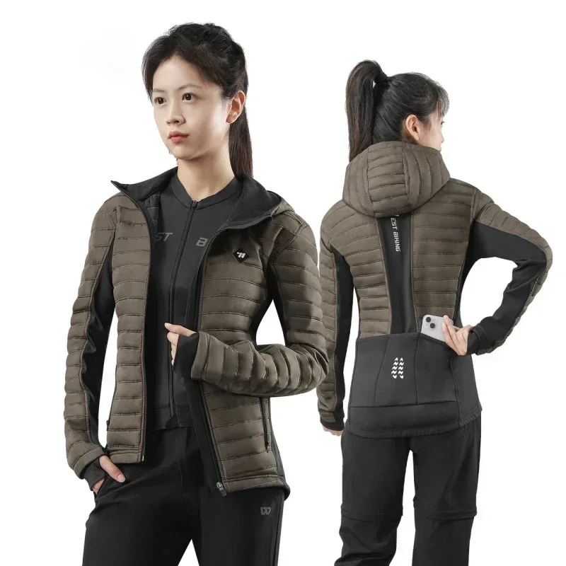 WEST BIKING Autumn Winter Cycling Windproof Jacket Reflective Hooded Multi Pocket Windbreaker Cotton Lining Thermal Sport Gear