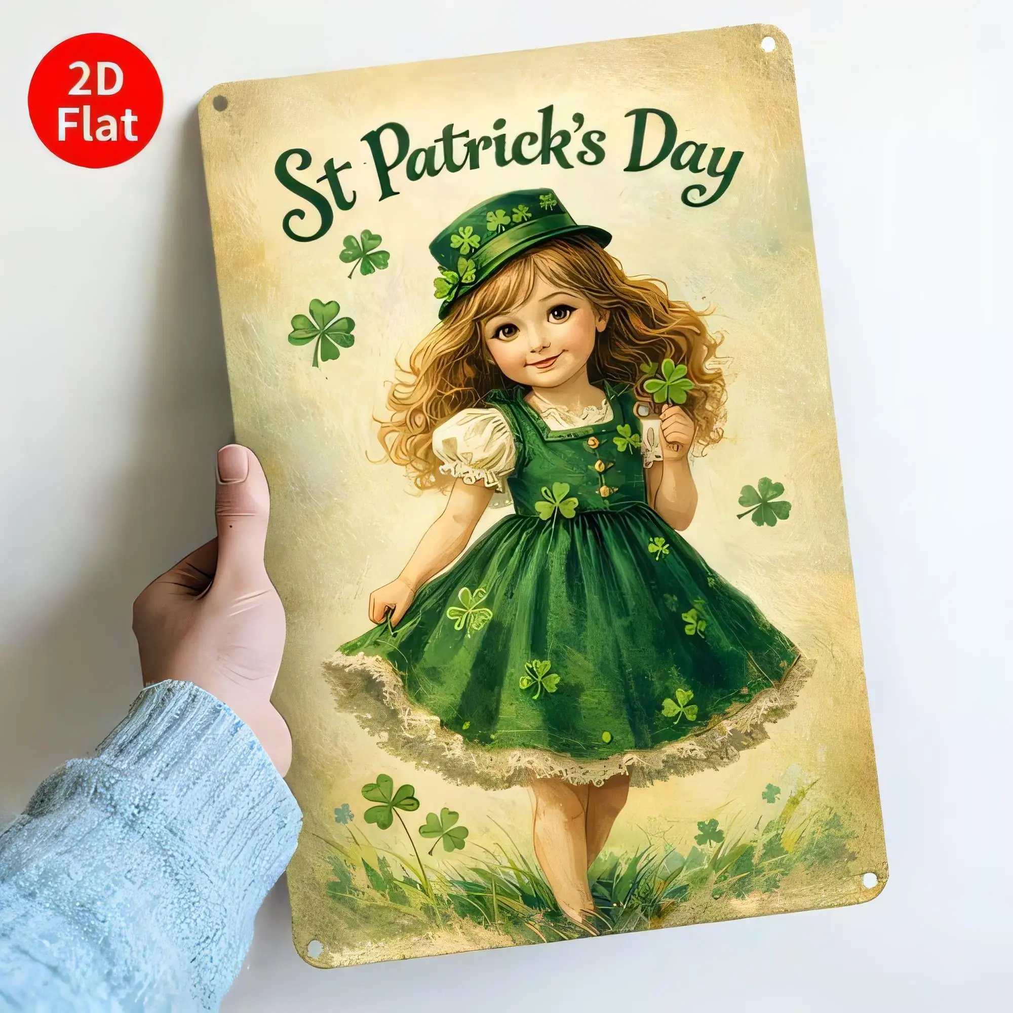St Patrick’s Day Tin Sign 2D Flat Vintage Lucky Irish Girl Clover Artwork Metal Retro Plaque for Bar Pub Home Wall Decor   Funny