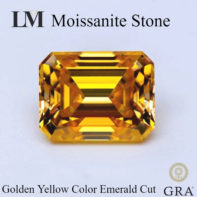 

Moissanite Stone Golden Yellow Color Emerald Cut Gemstone Lab Grown Diamond Charms Woman Jewelry Making With GRA Certificate