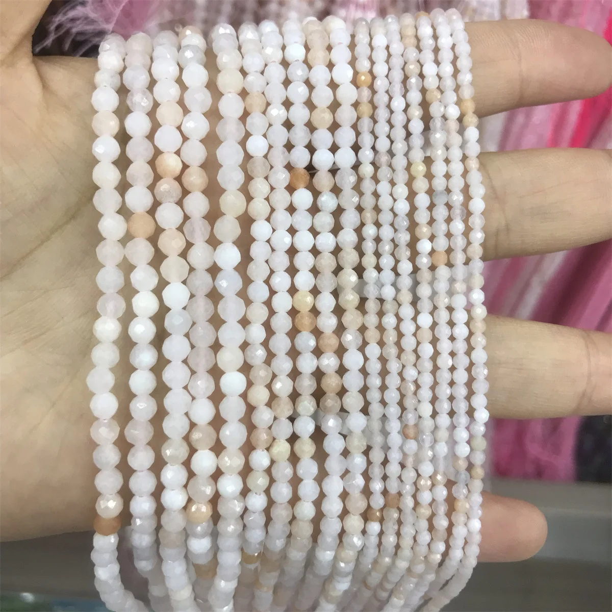 Bracelet Necklace Work in Progress Natural Powder Dongling 2-4mm Faceted Small Round Beads Straight Hole Beaded DIY with Beads