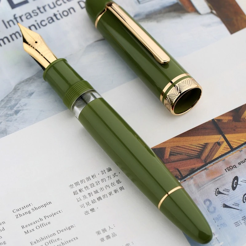 Big Size MAJOHN Fountain Pen 8# Sun Nib EF/F/M Hard Rubber Feed Brass Piston Acrylic Barrel Smooth School Office Stationery