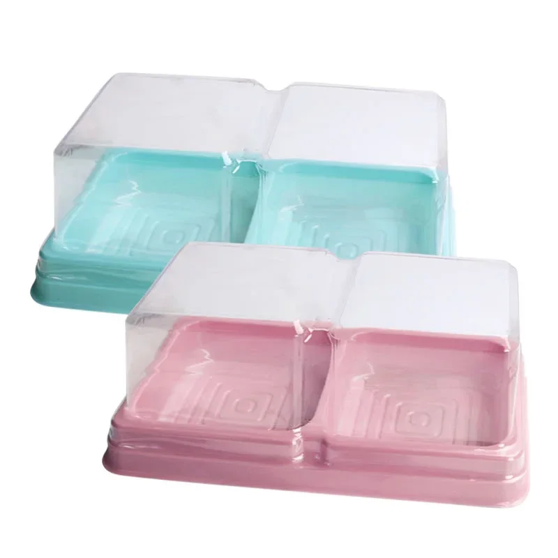 50pcs 2 Pack Plastic Square Moon Cake Box Egg-Yolk Puff Container Mooncake Trays Wedding Party Cake Pastry Baking Packing Box