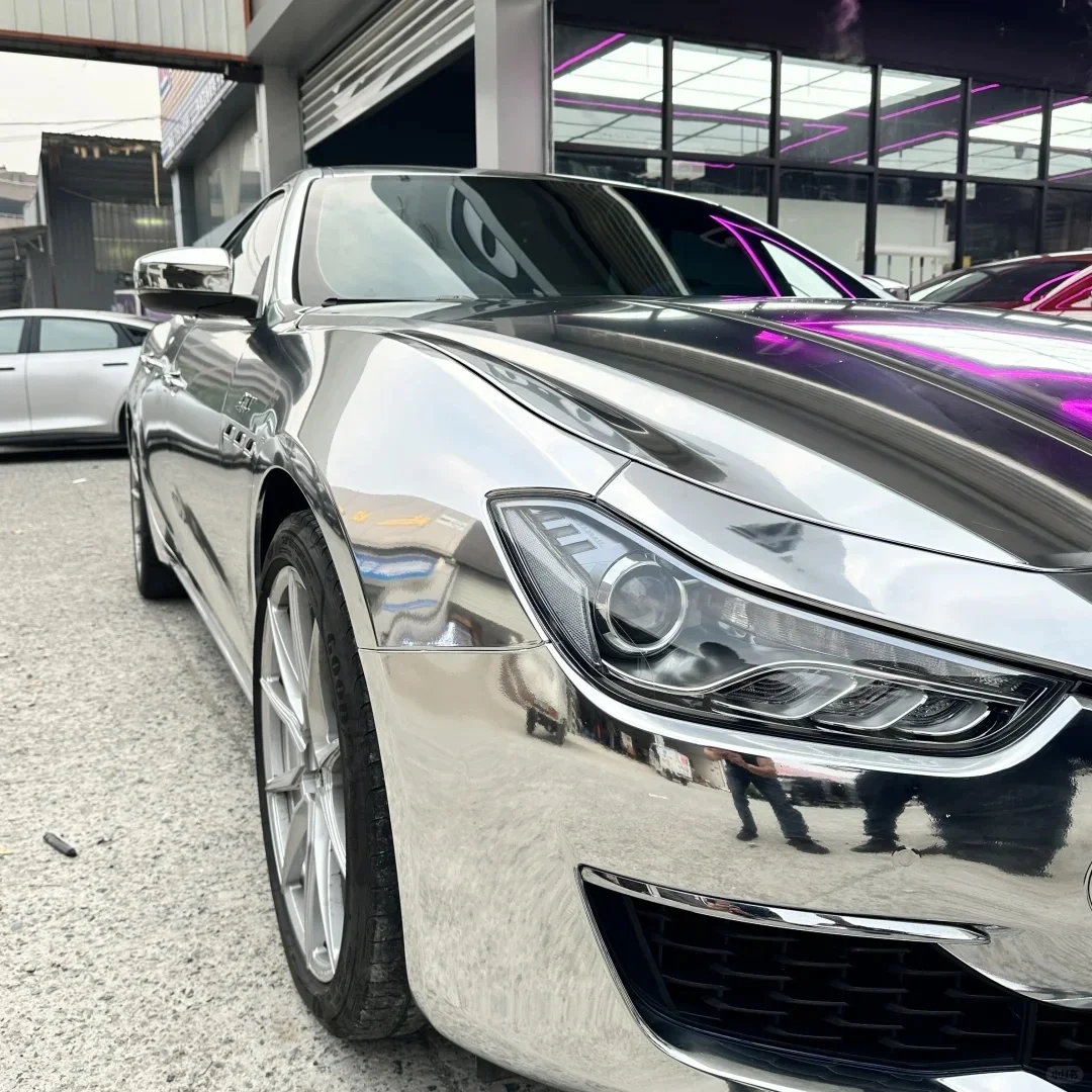 PET بطانة الفضة الكروم مرآة تصفيح التفاف الفينيل تغطية الفيلم ملصق مائي لفة ورقة مع فقاعة الهواء الحرة تصفيف السيارة #5