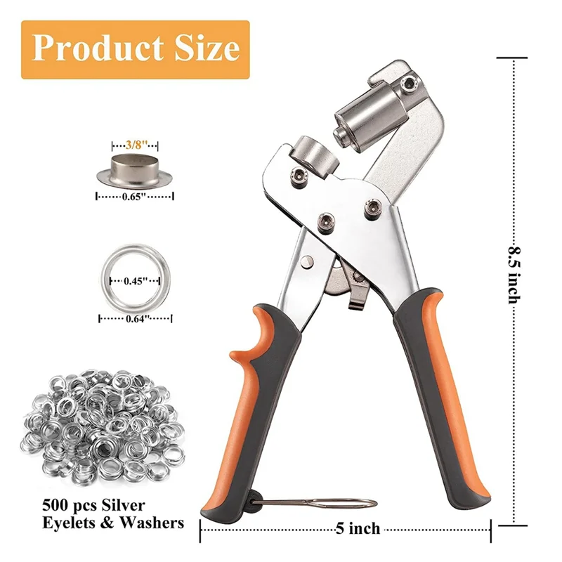 A59E-Grommet Punch Set Grommet Punch Set Including 500Pcs 3/8 Inch Grommets For Fabrics,Canvas,Tarpaulin,And More