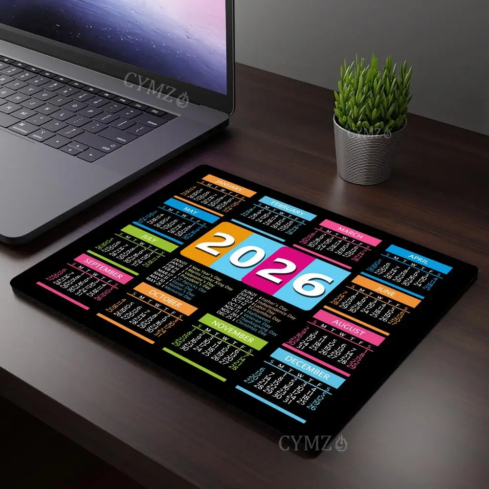 Креативный дизайн календаря 2026, маленький коврик для мыши, настольный коврик с прошитыми краями, нескользящие аксессуары для ПК, mauspad, muismat, офисный коврик для мыши