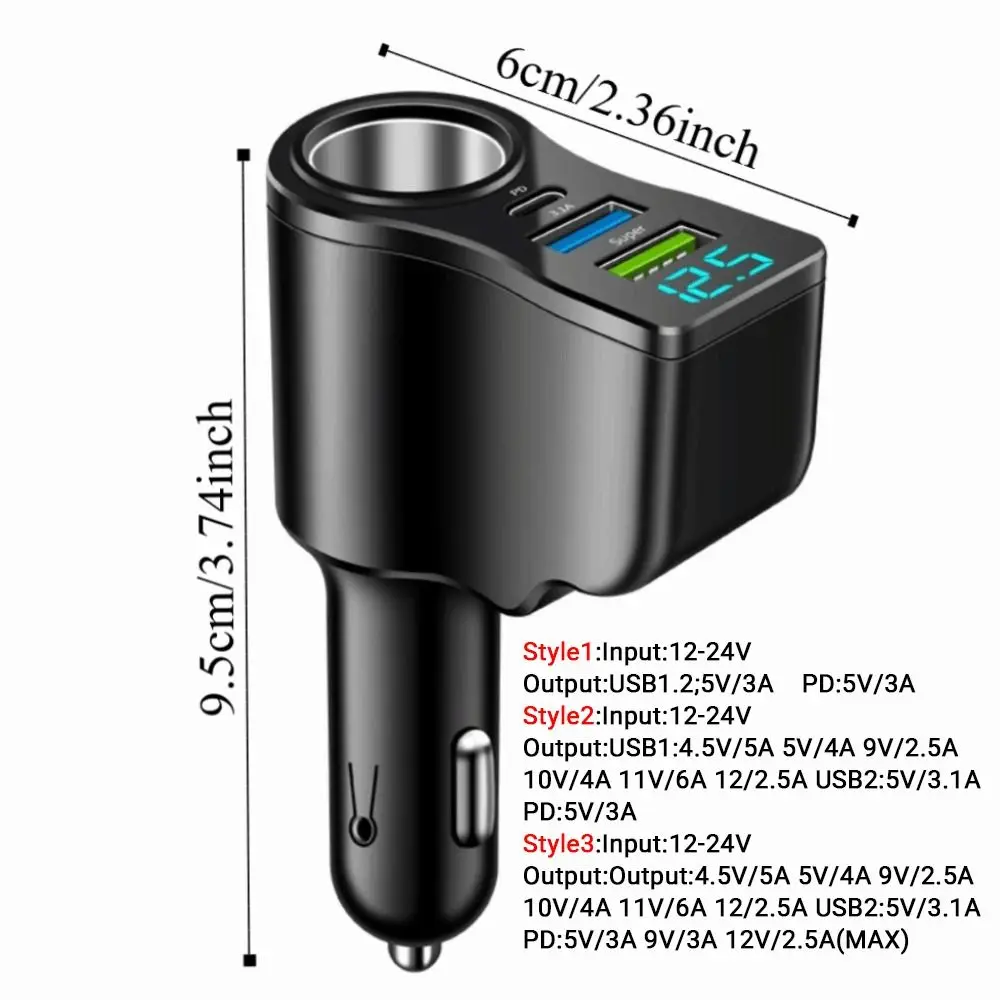 مريحة 4 في 1 المزدوج USB شاحن سيارة 66 واط شاحن سريع السيارات شاحن الهاتف العالمي USB و Type-C مهايئ شاحن سيارة السفر