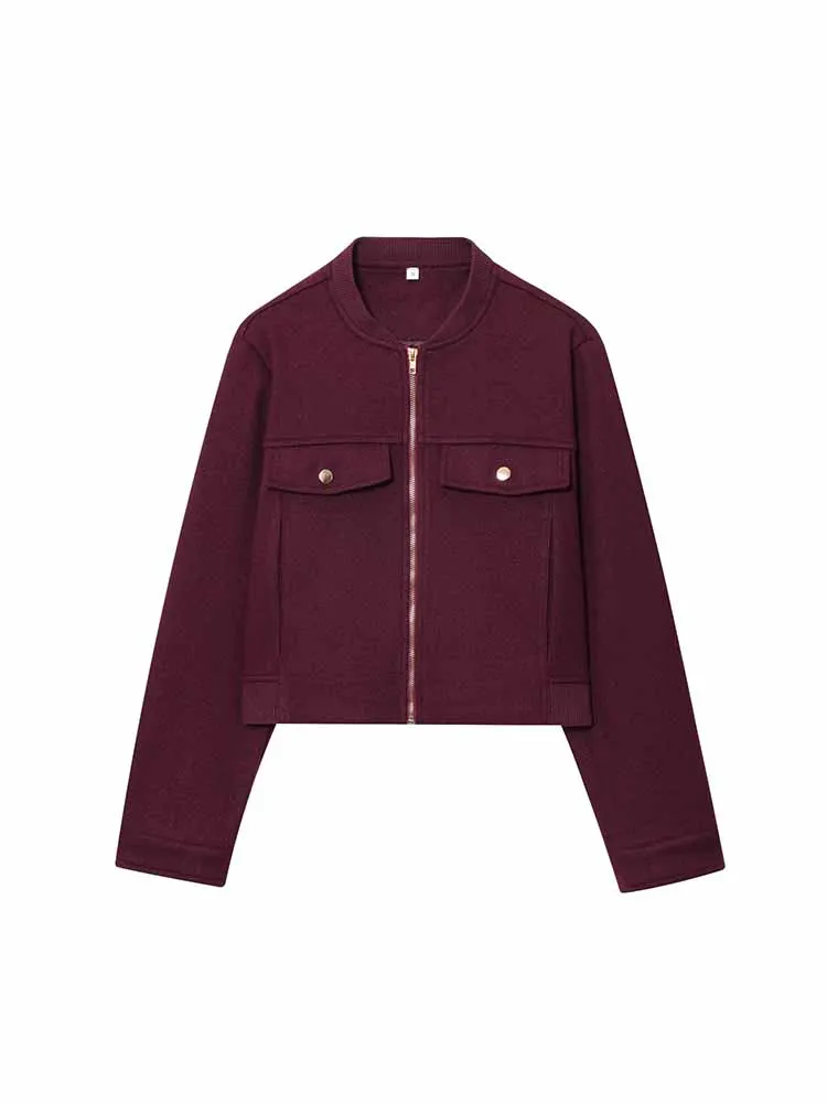 

European and American style autumn new fashion simple casual women's wear all-match round neck zipper soft short jacket