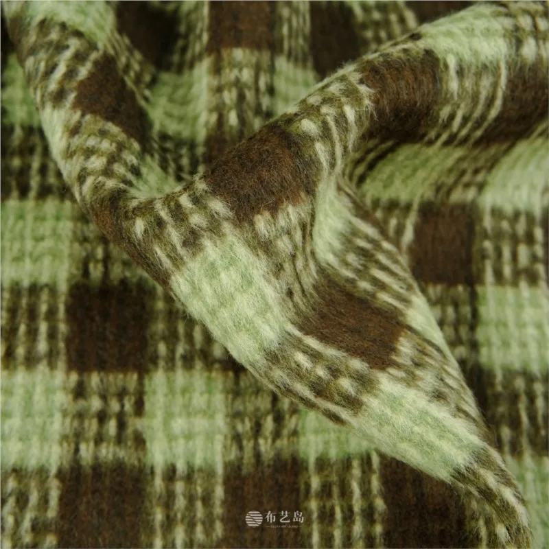 Autumn and winter green brown contrasting color double-sided peelable fleece fabric for suits windbreakers overcoats