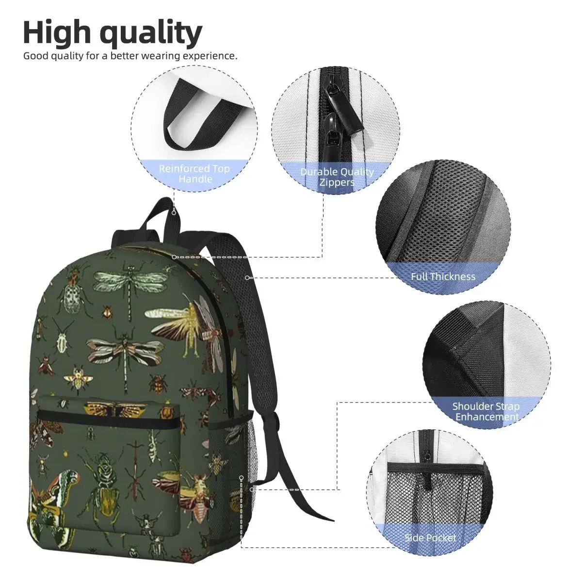 Vintage Insect Entomology Themed Backpack Daypack Large Capacity Boys Girls BookBag School Bag Shoulder Bags for Men Women