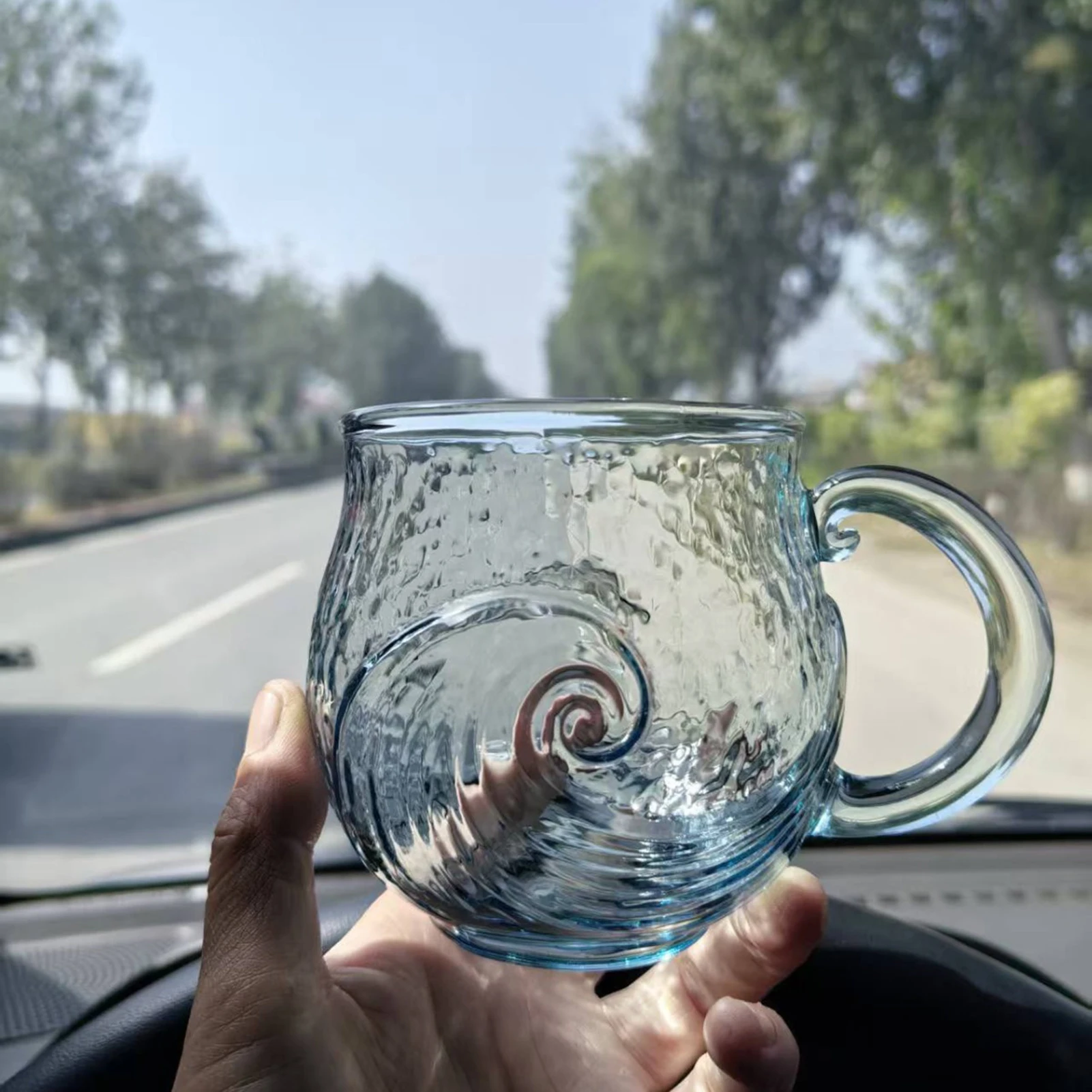 كوب زجاجي بنمط موجة 350 مل كوب شرب مصنوع يدويًا على طراز المحيط للمشروبات الساخنة والباردة وعصير الشاي والقهوة #5