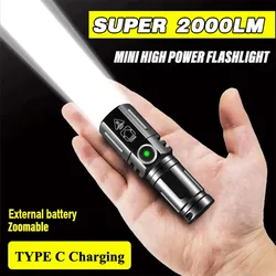 Portable Mini White Laser LED Flashlight Type C Rechargeable Outdoor Pocket Torch Lamp Use 16340/18650 Battery for Camping