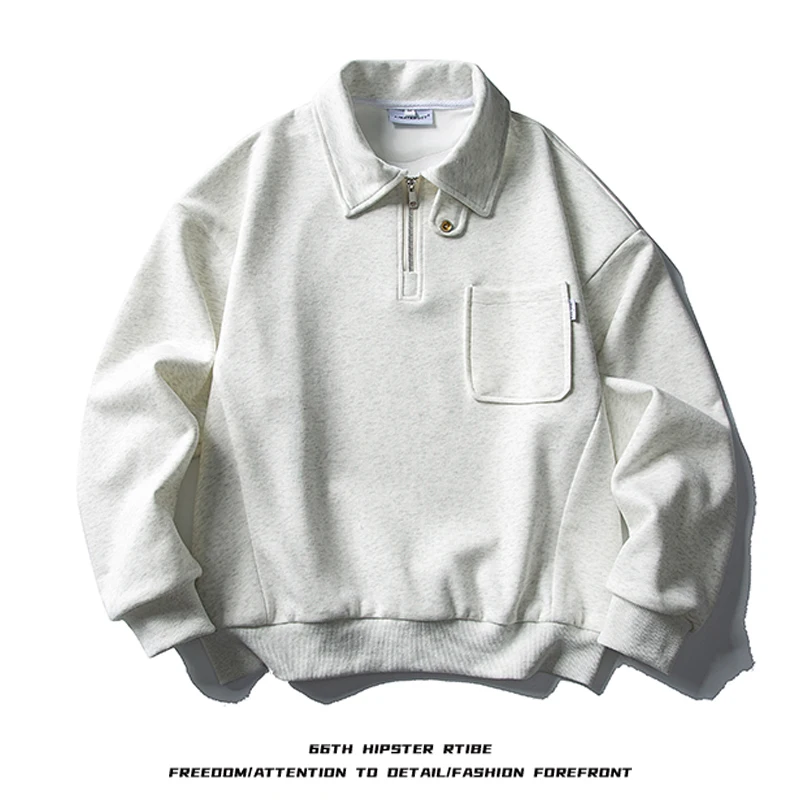 

Casual American Sle Zipper Ne Long Sve Sweatirt Men's Loose Fit Versatile Autumn Trendy Cotton Polyester Blend