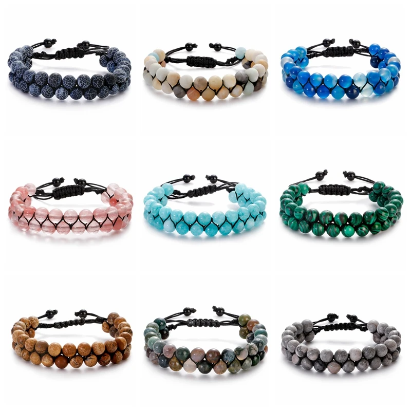 Handmade Bracelet Yoga Healing Jewelry Natural Stone Beads Braided Bracelet Double Layer Strand Beaded Charm Bracelet