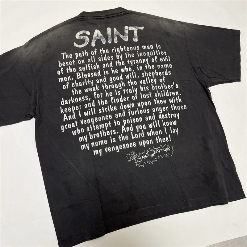 SAINT Mxxxxxx T-Shirts Men Women 1:1 Best Quality Anime Character Print Black Washed Oversized Short Sleeve