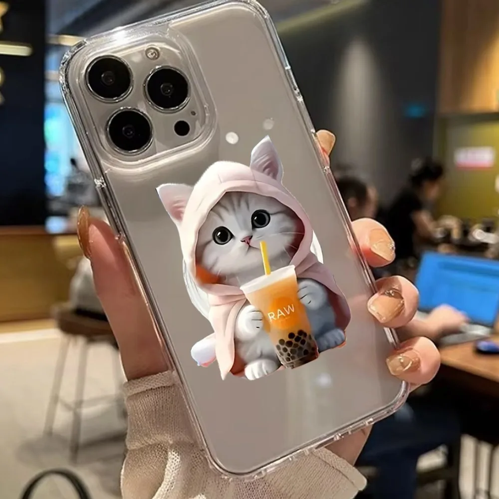 

Cute Portable Phone Holder Expand Bubble Tea Cat Phone Stand for iPhone 16 15 14 13 12 Acrylic Folding Grip Holder Ring Finger