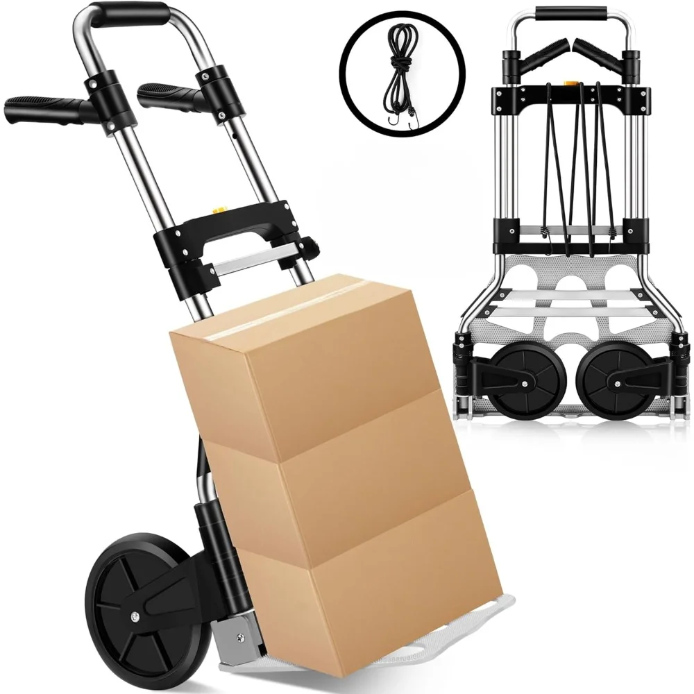 330 LB Capacity Folding Hand Truck Dolly Cart, Portable Aluminum Dolly Cart with Telescoping Handle and Rubber Wheels for Moving