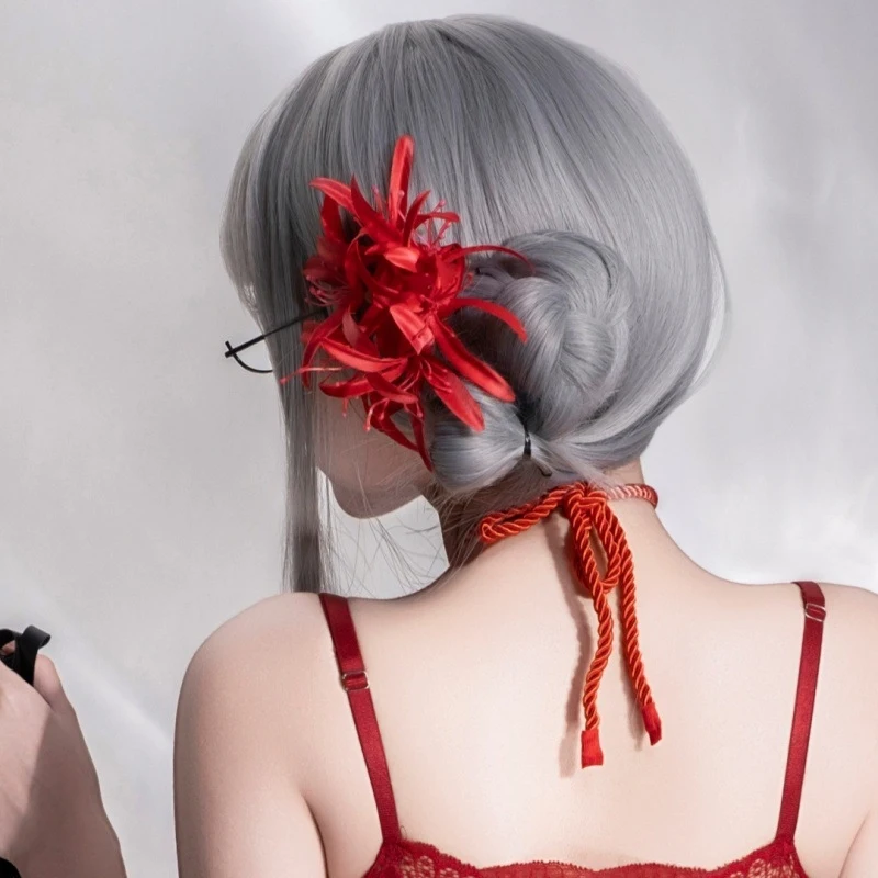 

Red Spider Lily Hair Clip, Super Fairy-Like Artificial Lace Hairpin, Korean-Style Hair Accessory For Seaside Vacation Photos
