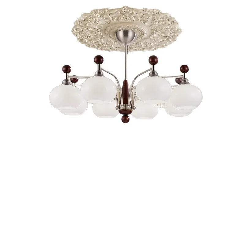 

Medieval style living room chandelier 2025 new American retro dining room light cream solid wood persimmon lamp living room chan