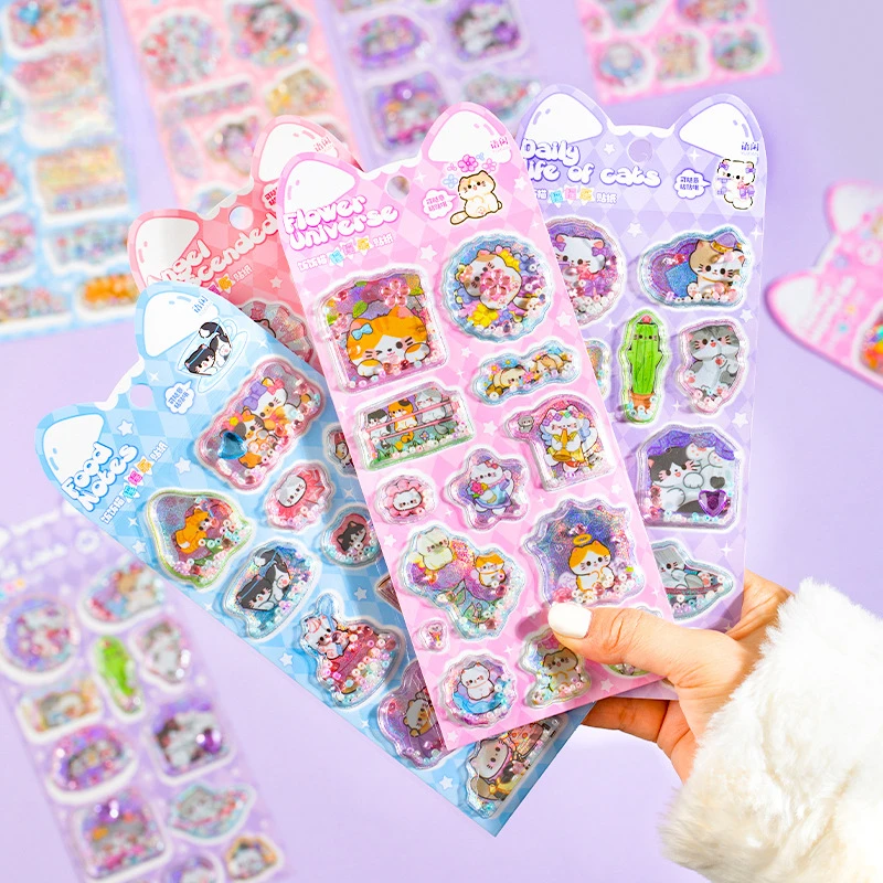 

3D Shiny Stereo Kitten Scrapbook Journal Sticker Kawaii Cartoon Glitter Cat Stationert Sticker DIY Decor Phone Case Sticker