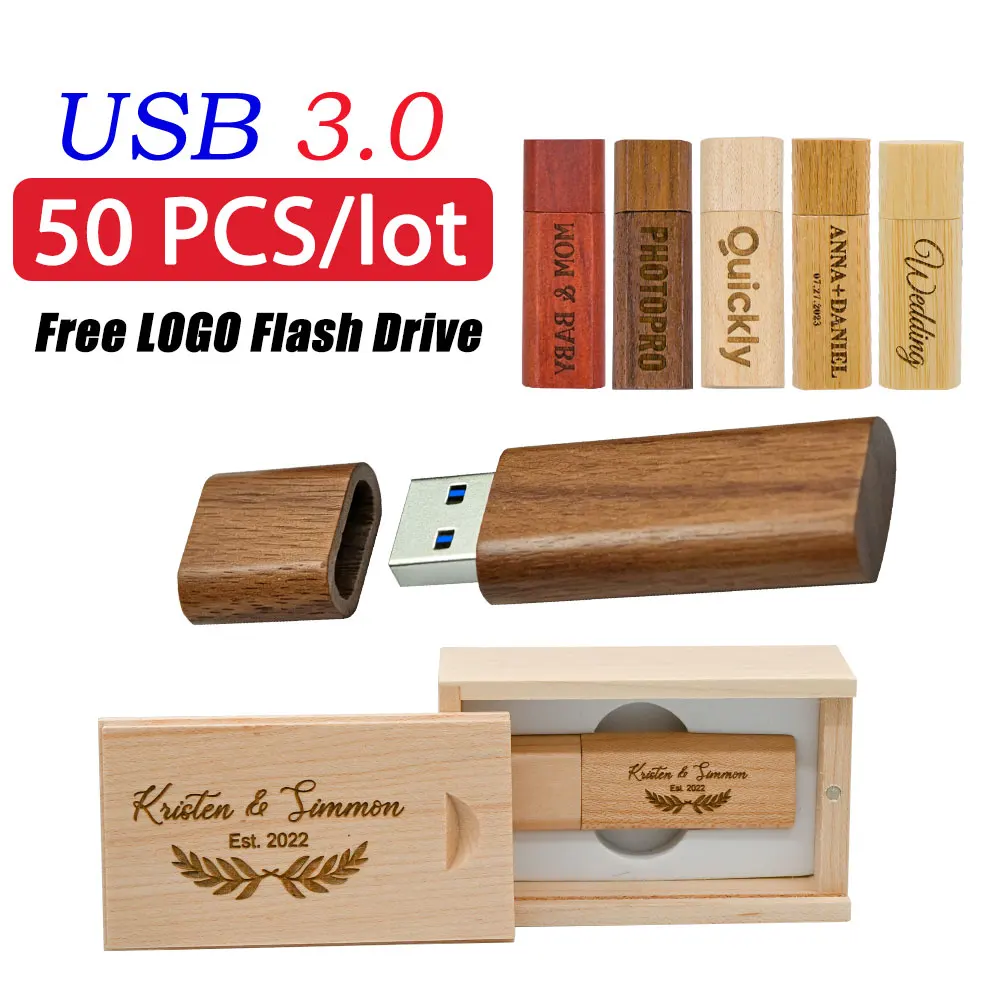30PCS Wooden USB 3.0 USB Flash Drive 128GB Pen Driver 4GB 8GB 16GB 32GB Memory Card USB Creativo Personal Logo Wedding Gift