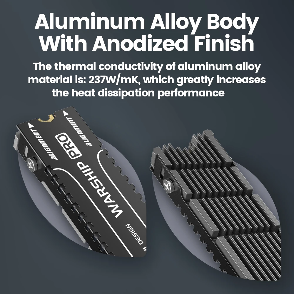 JEYI Cooler II 2280 SSD Dissipatore di calore M.2 NVME Radiatore Efficiente per PC in lega di alluminio e magnesio con cuscinetto termico in silicone