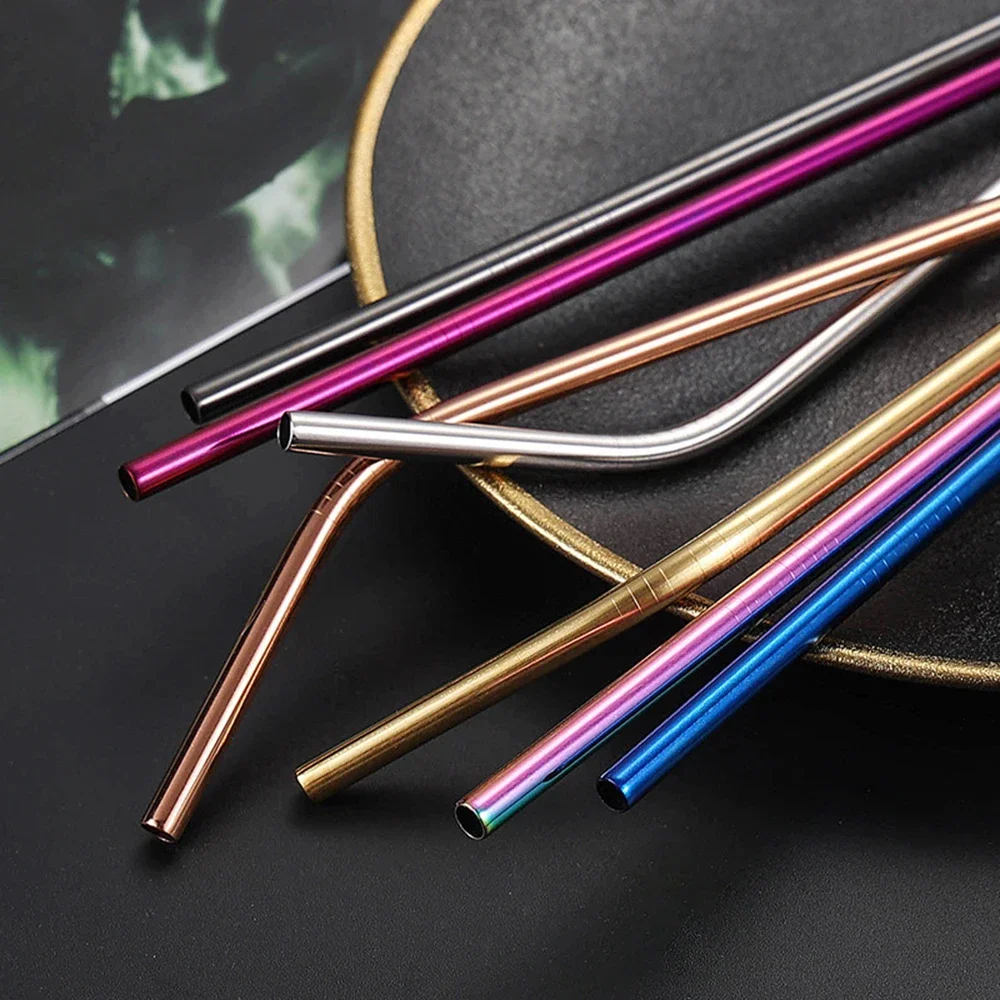 20Pcs Stainless Steel Straw Set Straight Curved Drinking Straw Set Juice Milk Tea Straw Bar Party Kitchen Accessories