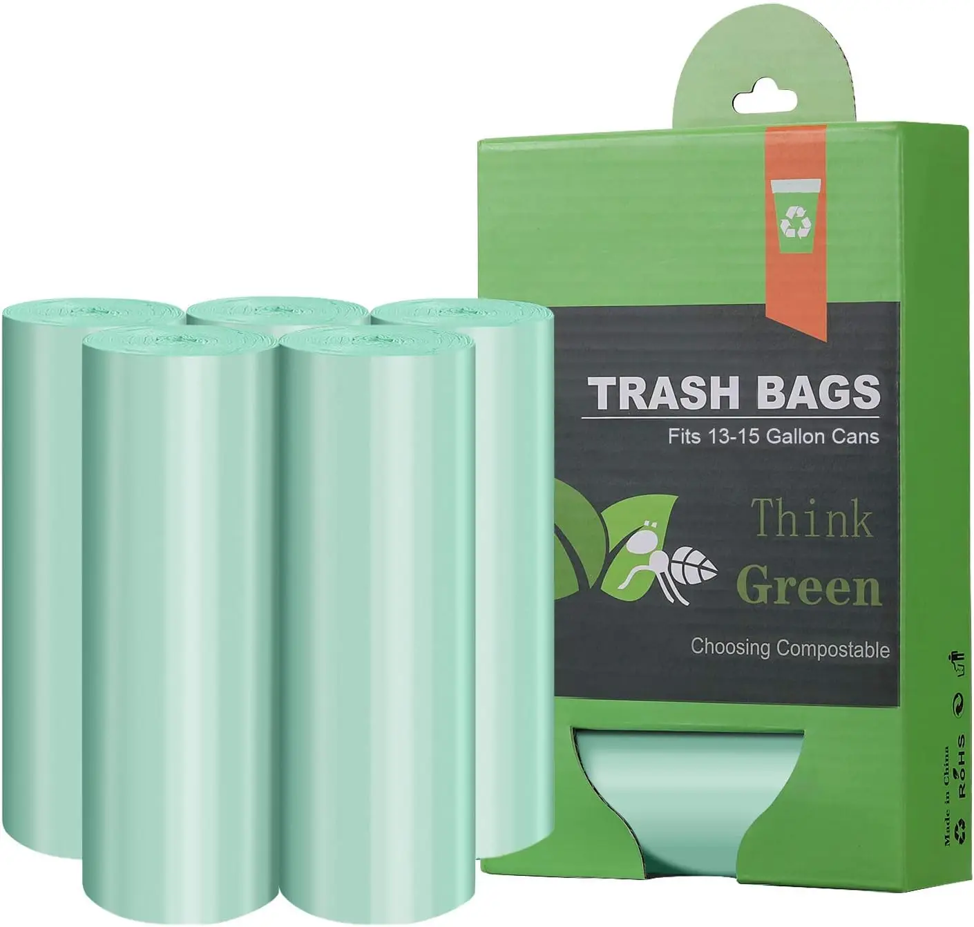 Compostable Trash Bags, 13-15 Gallon Heavy Duty Unscented, 60 Count for Kitchen Garden Home