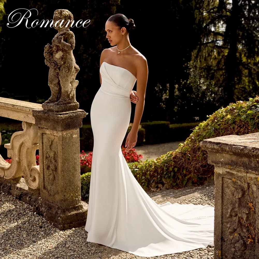 Modern Pleated Strapless Mermaid Wedding Dress Women 2026 Sleeveless Buttons Open Back Bridal Gown Vestidos De Novia Customized