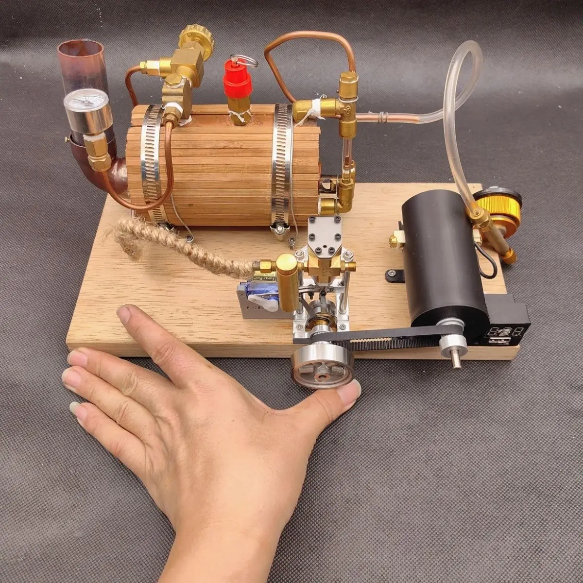 New Single-cylinder Reciprocating Steam Engine Metal Model with Boiler Generator and Light Bulb Set Physics Research Gift