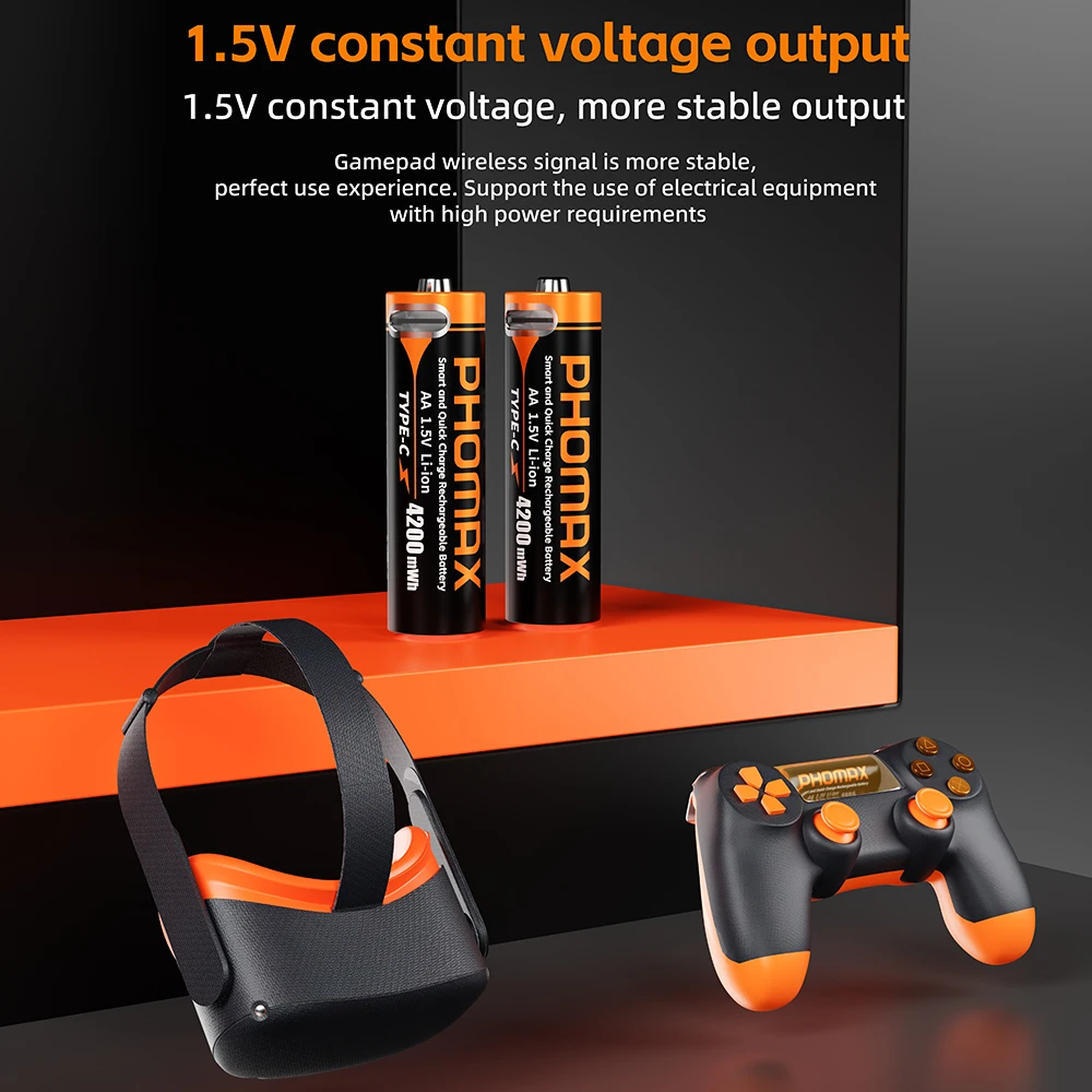 

PHOMAX 1.5V AA Lithium Battery 4200mWh Capacity Type-C Rechargeable Fast Charging Lithium Batteries For Toy Car keyboard Remote