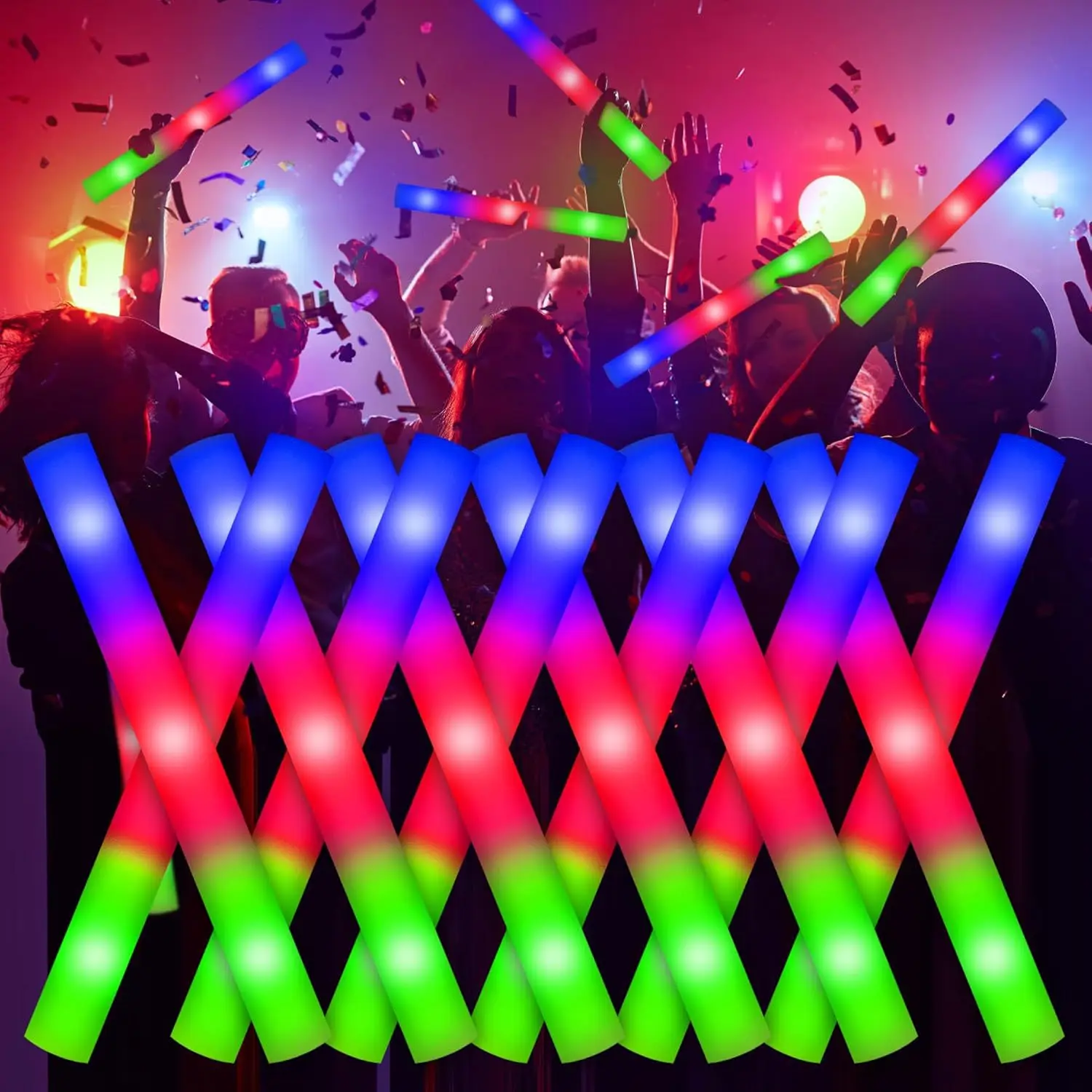 Barra luminosa de esponja de 10 Uds., barra intermitente LED fluorescente de neón para soporte de eventos y barra de luz para fiesta nocturna de animación
