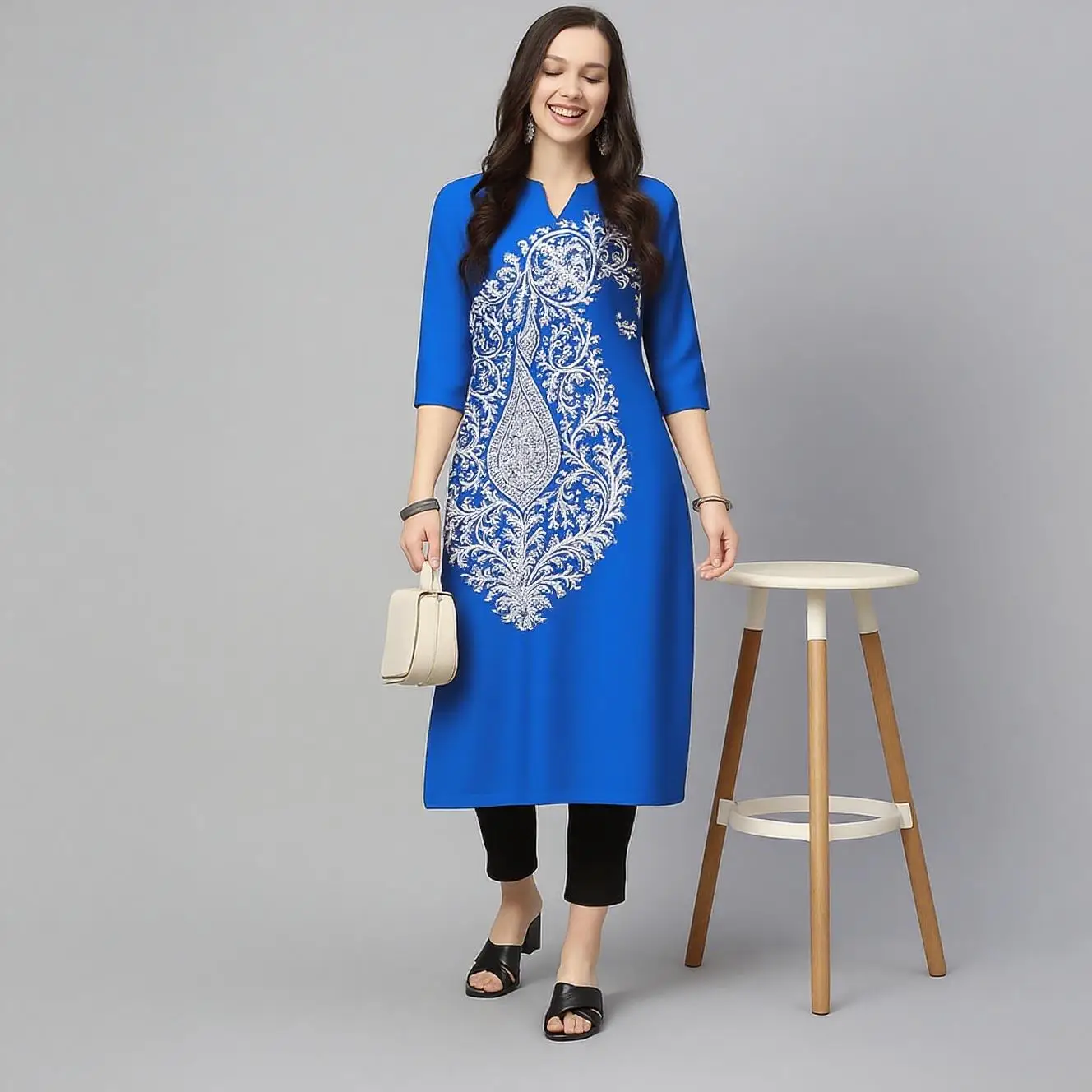 

Мусульманское женское повседневное платье Kurtta в национальном стиле с длинным рукавом, прямое повседневное платье в этническом стиле с 3D-дизайном, подходит кафтан Femme