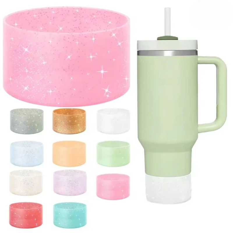 

6PCS Silicone Sparkling powder ice-cool cup cover, sports water bottle, space cup, cup bottom cover, car-mounted water cup cover
