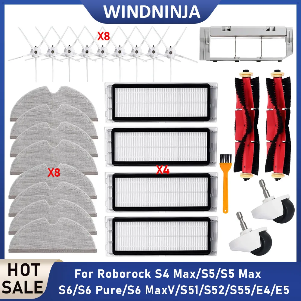 

Mop Cloths HEPA Filter Parts For Roborock S5 S5 Max S6 Pure S6 MaxV S4 Max S51 S52 S55 E4 E5 Main Side Brush Cover Robot Vacuum