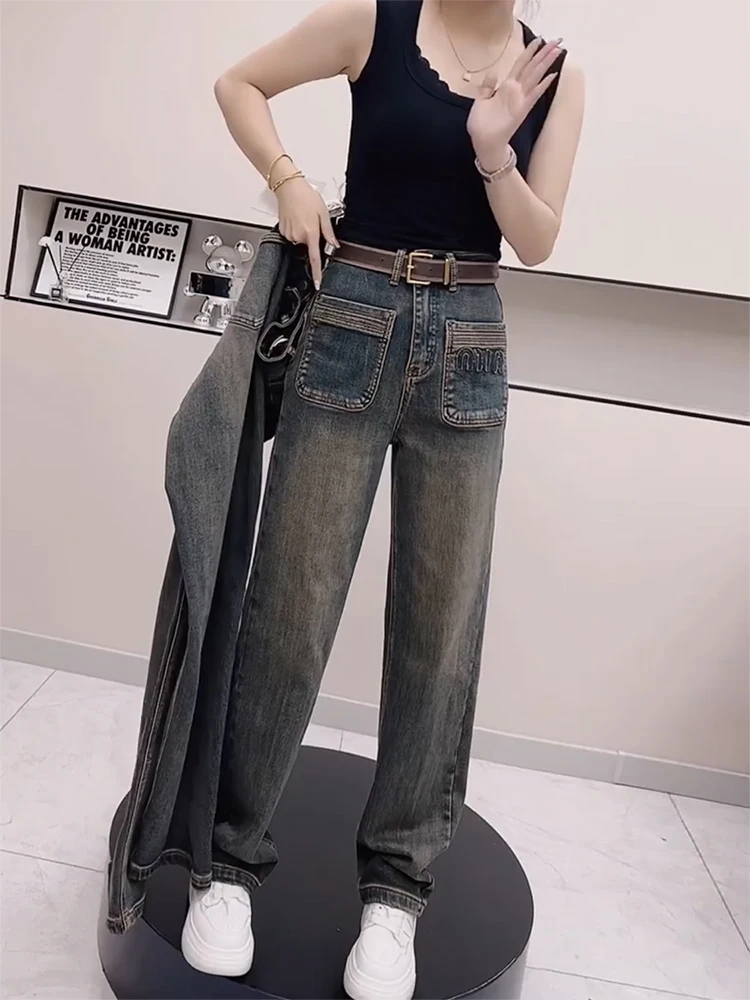 

Y2k Jeans Large Size Retro Straight Leg Women's Jeans 2023 New Mopping Wide-leg Pants High Waist Thin Pear Shape Female Pants