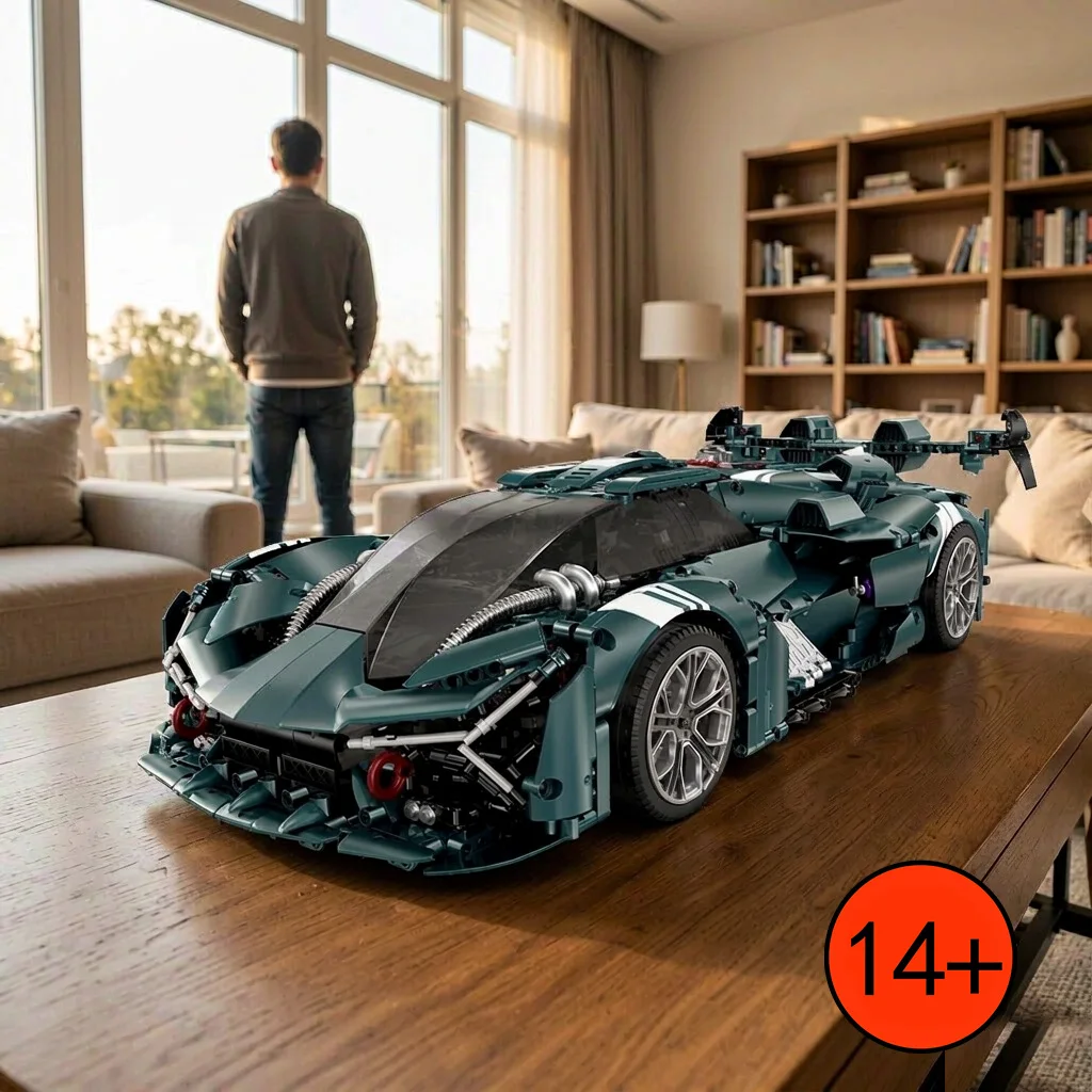 GULY 1:8 Matte Graphite Green Electric Hypercar Brick Model Kit Concept Car Model 3466 Pieces 59cm Long Static Version Collectible Display Model Gift for Him Men Boyfriend Car Enthusiasts
