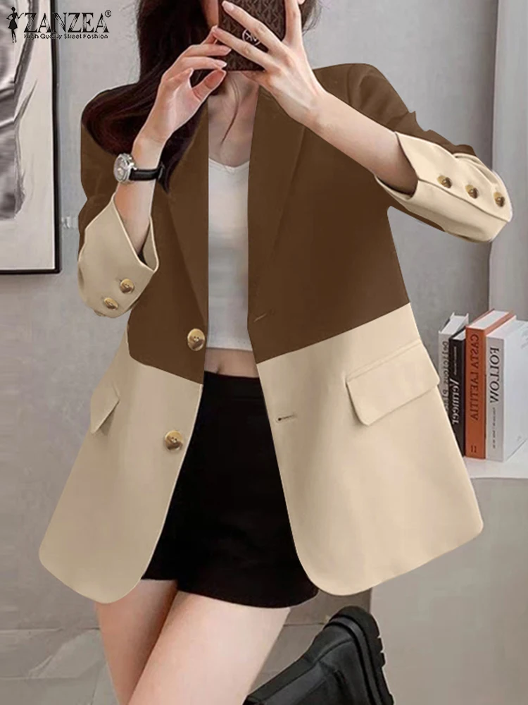 ZANZEA Elegant Autumn Women OL Work Blazer Suits Long Sleeve Fashion Contrast Color Coats Jackets Casual Officewear Blazer 2024