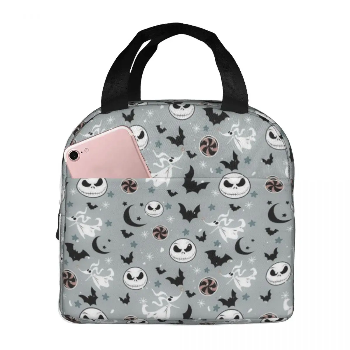 Bolsa de almuerzo aislada personalizada con diseño de Jack Skellington de Pesadilla Antes de Navidad para mujer, lonchera térmica reutilizable