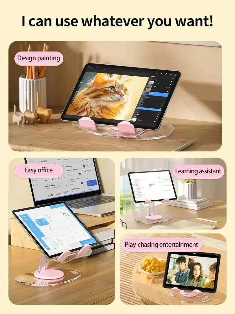 Multi Function Adjustable Lift Creative Mobile Phone Tablet Stand Aluminum Desktop Foldable Lazy Stand Cute Acrylic Plate Q16