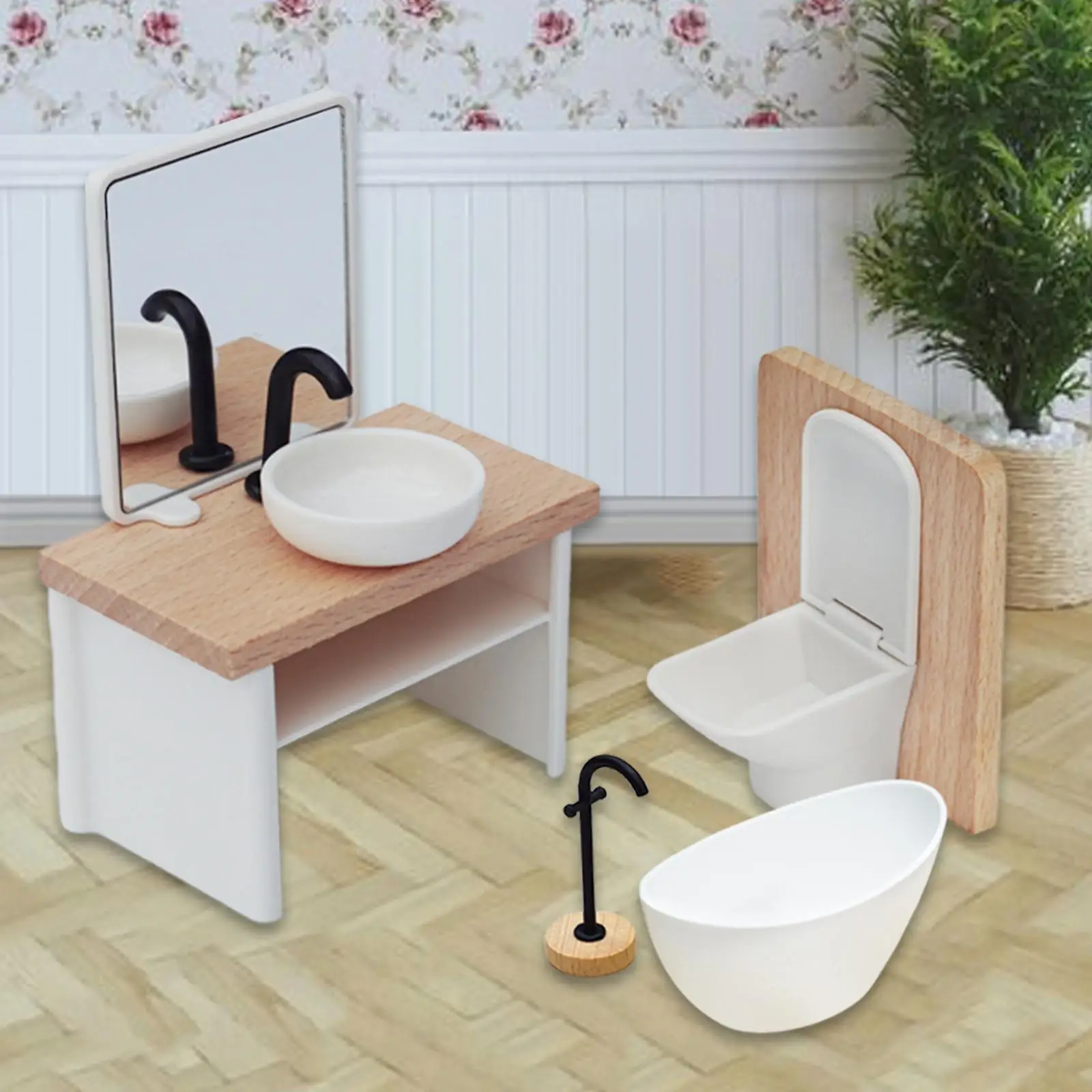 4x1:12 مجموعة حمام بيت الدمى لوازم منزل اللعب أثاث مصغر