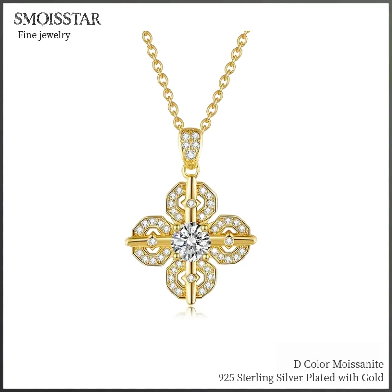 

SMOISSTAR ожерелье с крестом и клевером, кольцо с муассанитом, стерлинговое серебро 925 пробы, модное модное ожерелье для подвесок для женщин, ювелирные украшения для